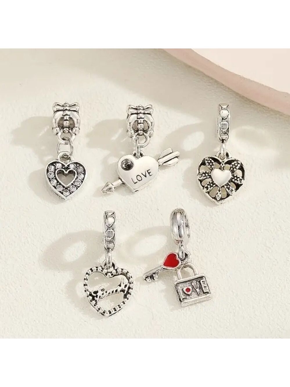 Set of 5 Silver Charms for Bracelet